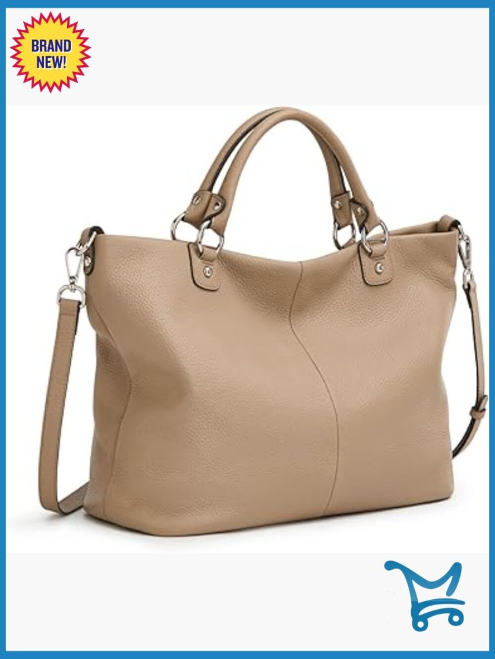 Large Leather Tote Bag with Adjustable Strap, Fits 13" Laptop